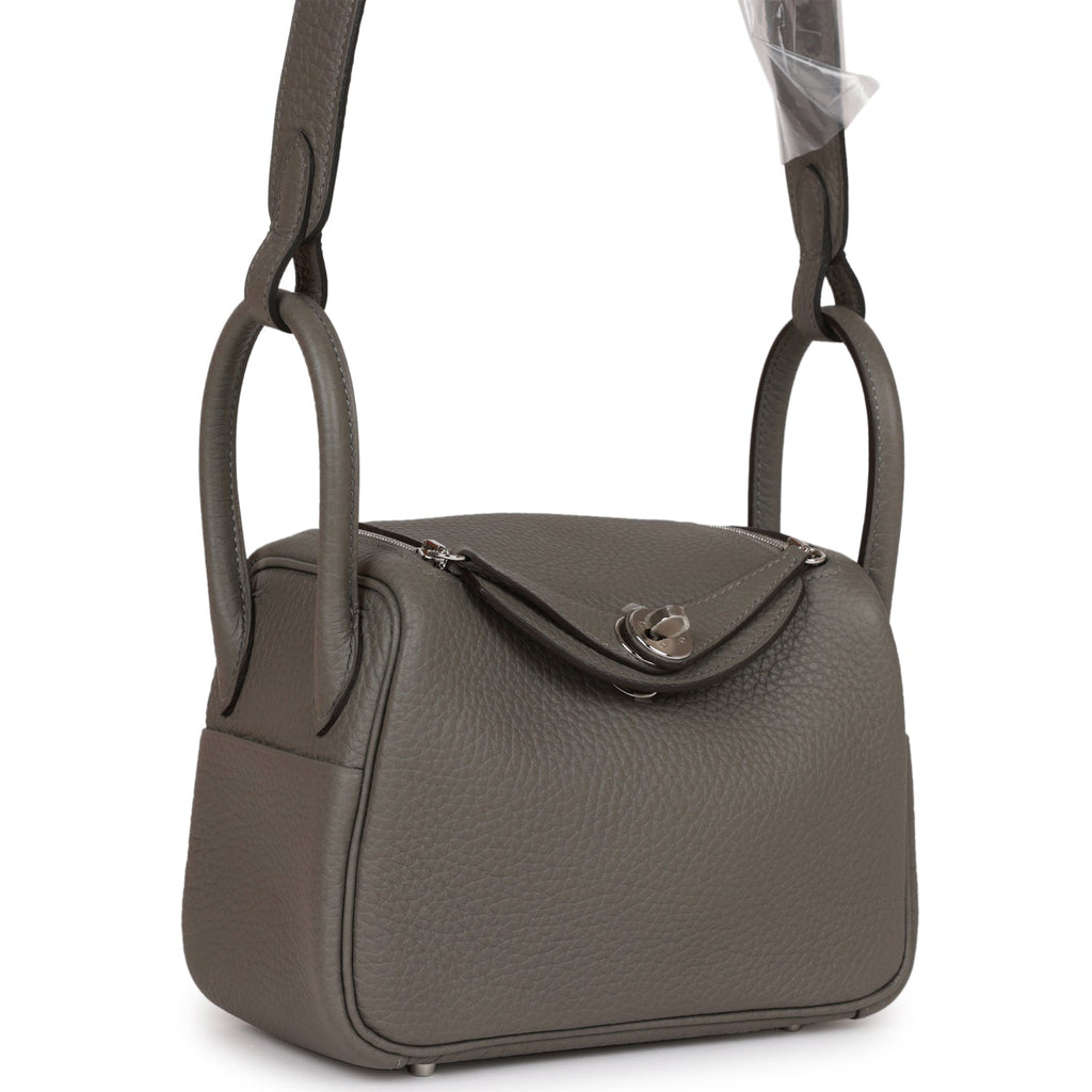 Hermes Lindy 45 Bag Gris Tourterelle Clemence Leather with Palladium H –  Mightychic