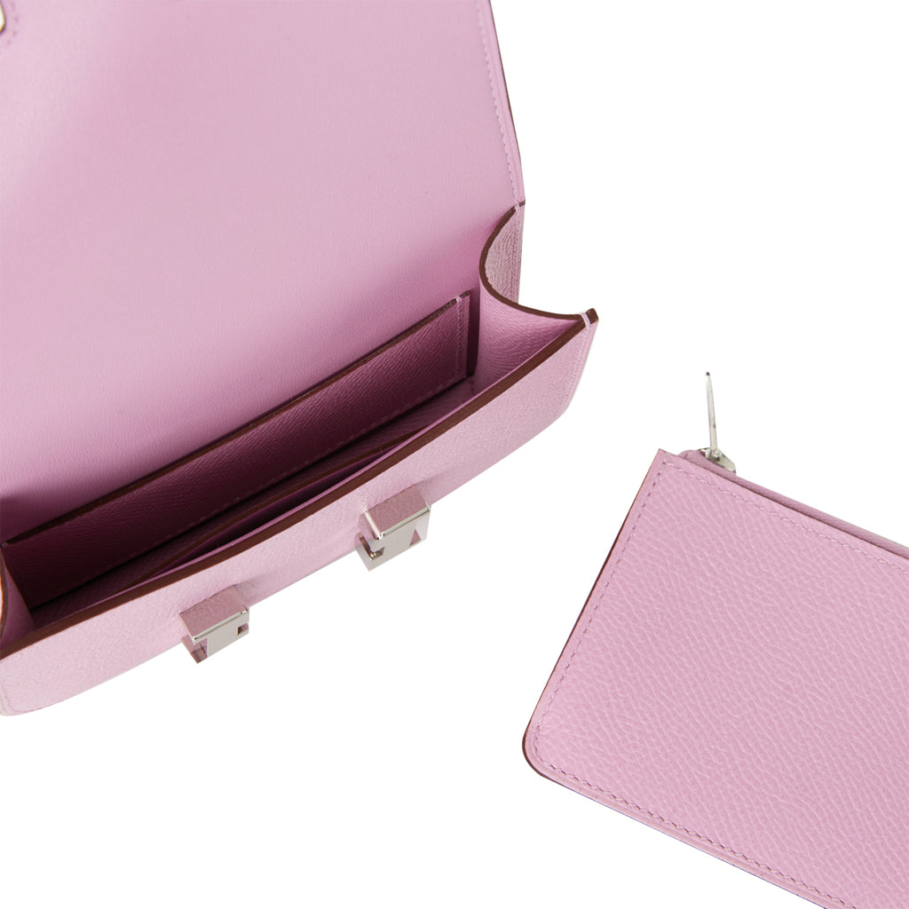 NEW Hermes Constance Slim Wallet Pink (Mauve Sylvestre) Belt Bag Silver  hardware