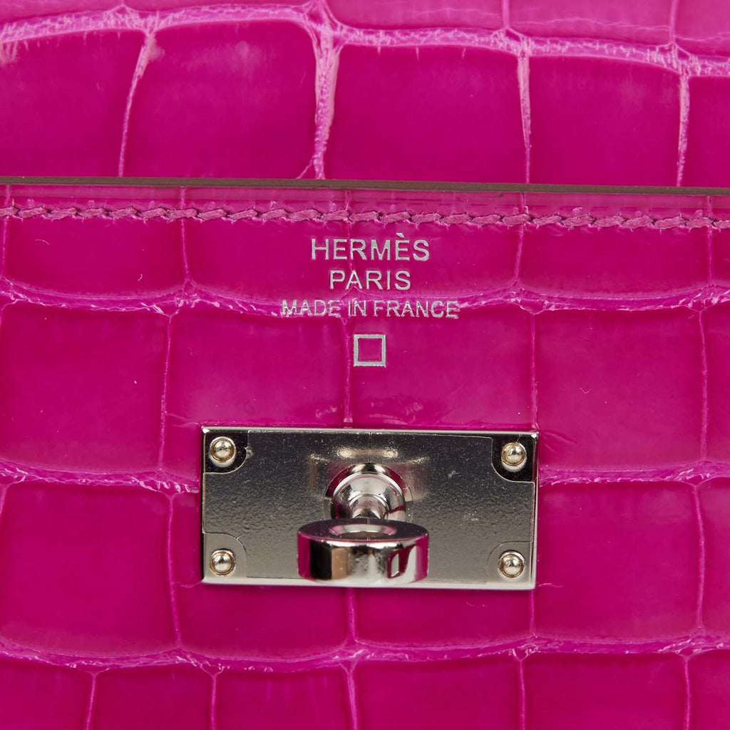 Rare Brand New Hermes Kelly Pochette Alligator Rose Sheherazade