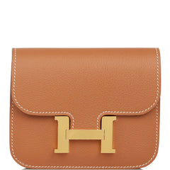 Hermes Constance Slim Wallet In Rouge Grenat With Gold Hardware