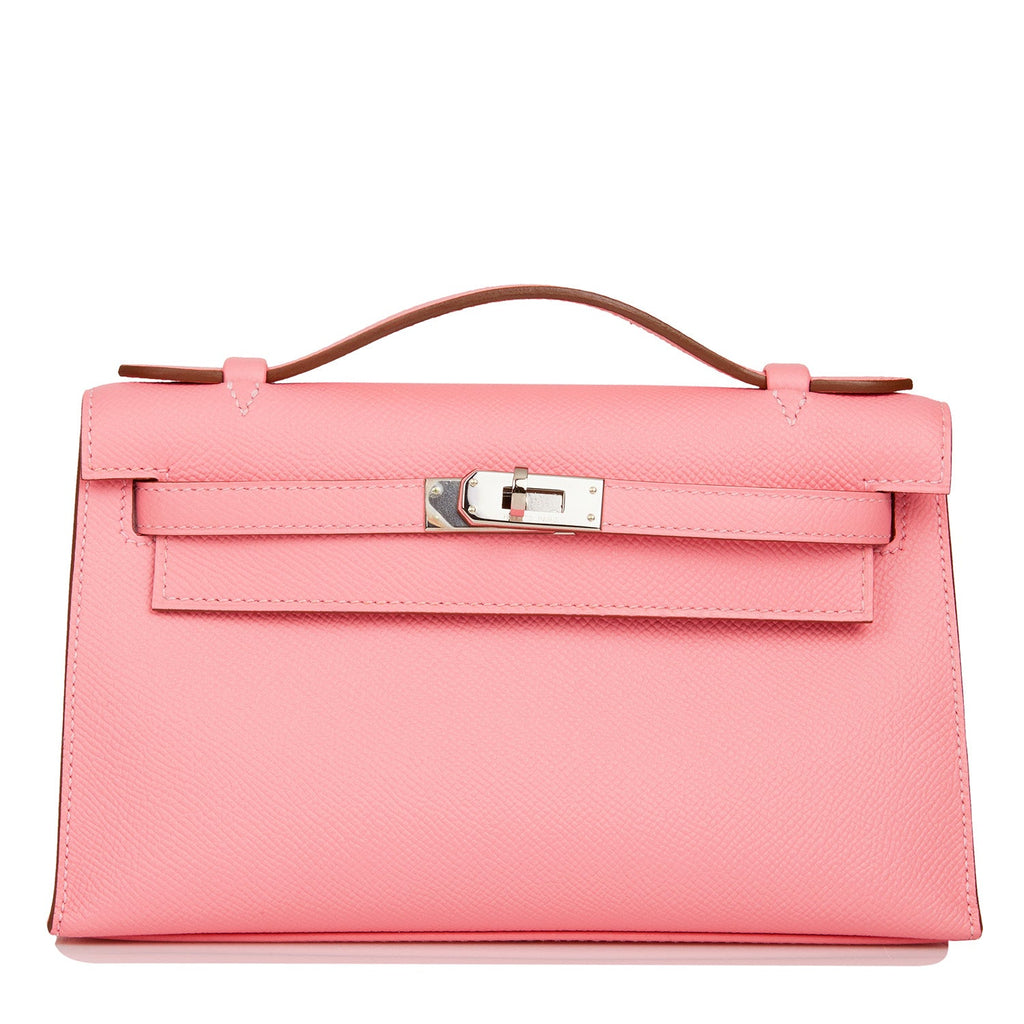 Hermes Kelly Mini Pochette Bag Epsom Leather Palladium Hardware In Pink