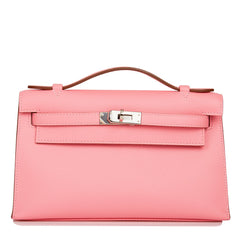 Hermes KELLY Pochette clutch bag ROSE CONFETTI pink epsom palladium –  Mightychic