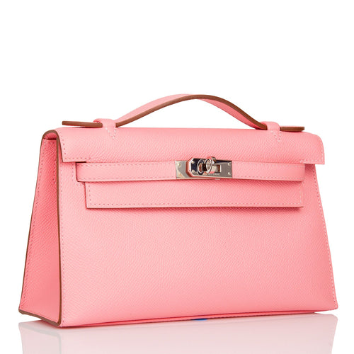 Pre-owned Hermes Kelly Pochette Rose Confetti Epsom Palladium Hardware