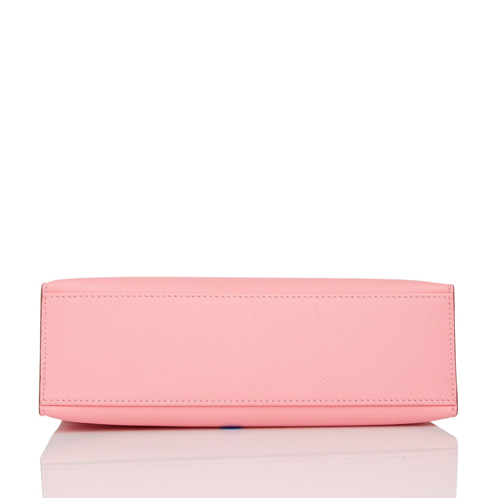 Hermes KELLY Pochette clutch bag ROSE CONFETTI pink epsom palladium –  Mightychic