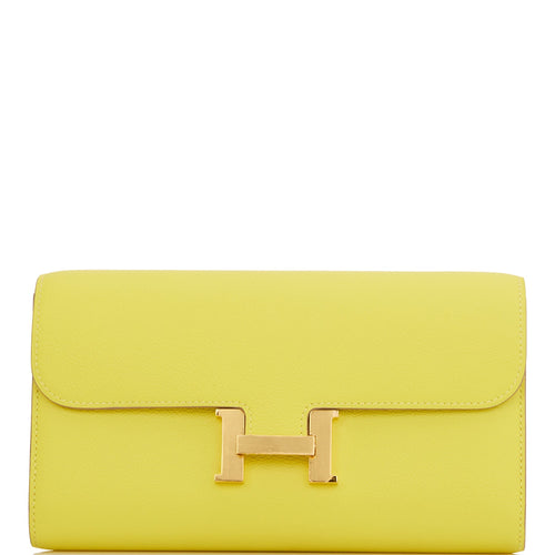Hermes Constance Wallet To Go Lime Evercolor Gold Hardware