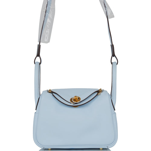 Hermes Mini Lindy Bleu Brume Swift Gold Hardware