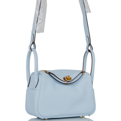 Hermes Mini Lindy Bleu Brume Swift Gold Hardware