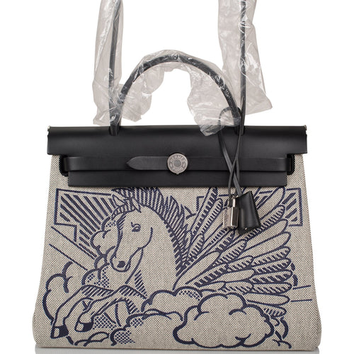 Hermes Herbag 32 Pegase Pop Black Hunter and Toile Palladium Hardware