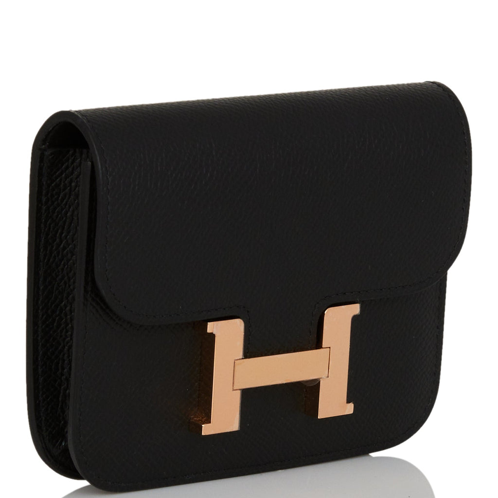 Hermes Constance Slim Wallet Black Epsom Rose Gold Hardware