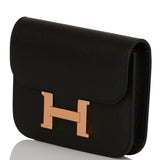 Hermes Constance Slim Wallet Black Epsom Rose Gold Hardware