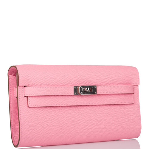 Hermes Rose Confetti Epsom Kelly Wallet To Go Palladium Hardware