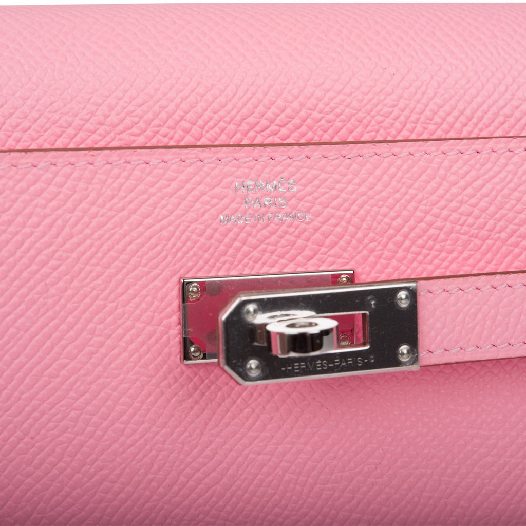 Hermes Rose Confetti Epsom Kelly Wallet To Go Palladium Hardware