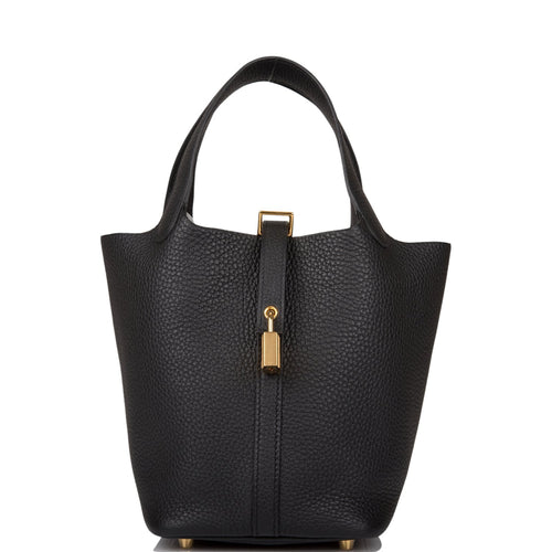 Hermes Black Clemence Picotin Lock 18cm Gold Hardware