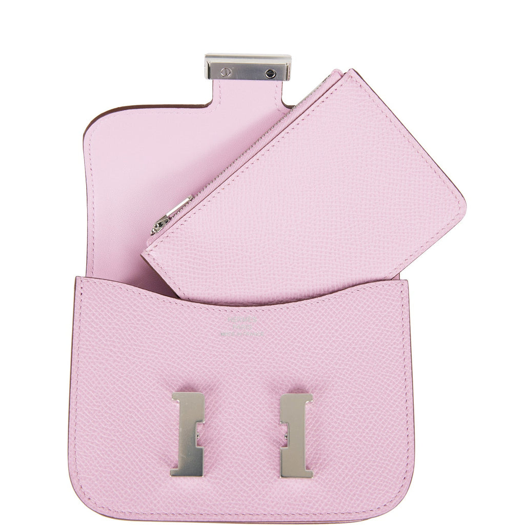 NEW Hermes Constance Slim Wallet Pink (Mauve Sylvestre) Belt Bag Silver  hardware