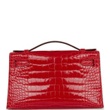 Hermes Kelly Pochette Rouge de Coeur Shiny Alligator Gold Hardware