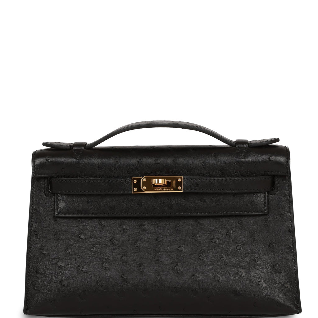 Hermes Black Ostrich 32 cm Kelly with Gold Hardware