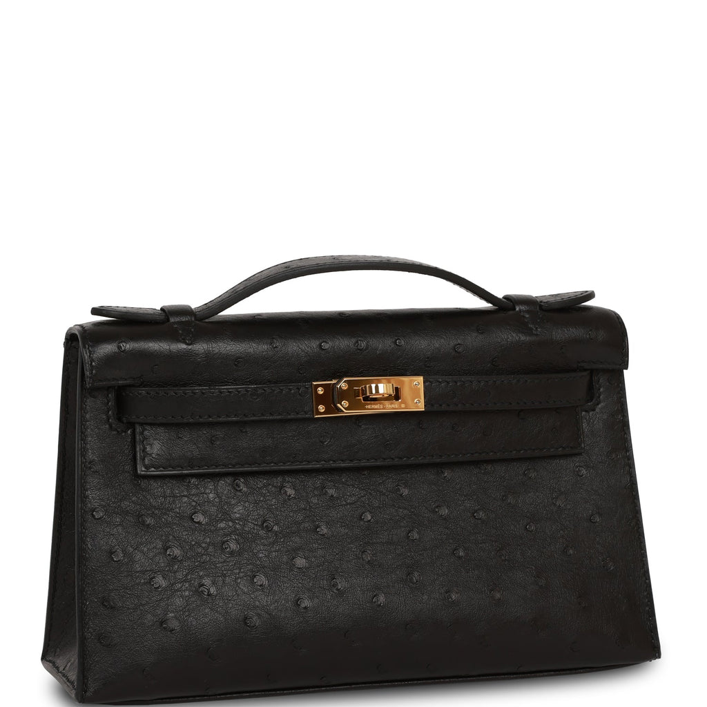 Pre-owned Hermes Kelly Pochette Black Ostrich Gold Hardware – Madison  Avenue Couture