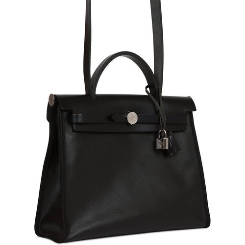 Hermes Herbag Zip PM 31 Black Toile H Berline Hunter Palladium Hardware