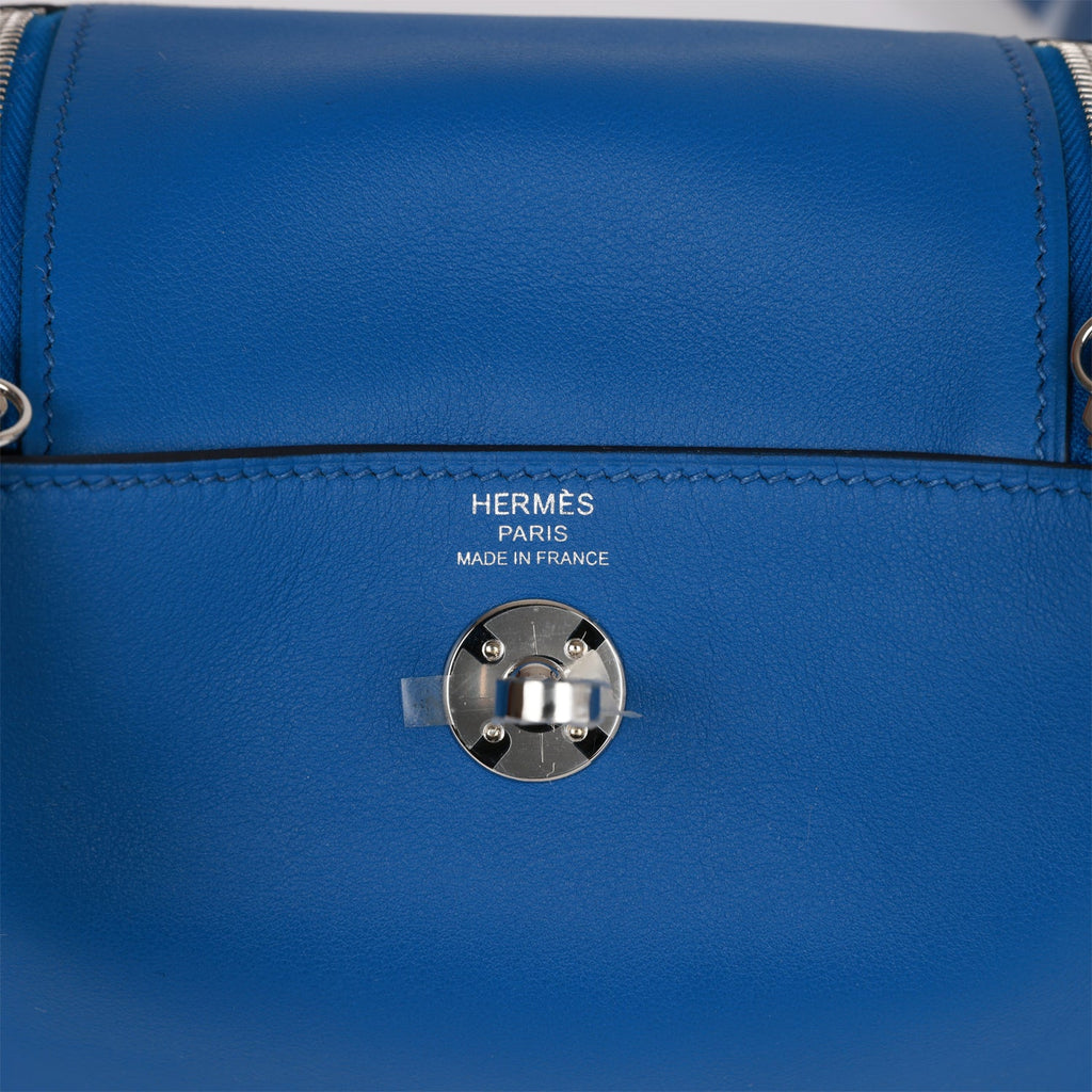 Hermes Mini Lindy In Bleu Frida, Palladium Hardware, Taurillon