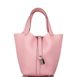 Hermes Rose Sakura Clemence Picotin Lock 18cm Palladium Hardware