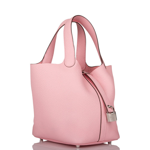 Hermes Rose Sakura Clemence Picotin Lock 18cm Palladium Hardware