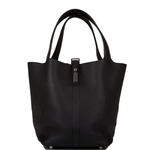 Hermes Black Clemence Picotin Lock 22cm Palladium Hardware