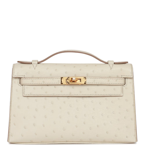 Hermes Kelly Pochette Beton Ostrich Gold Hardware