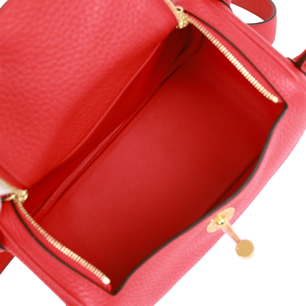 Hermes Rouge de Coeur Mini Lindy Handbag Bag Gold at 1stDibs