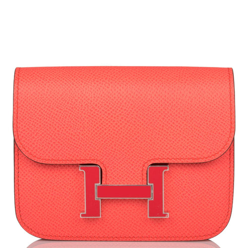 Hermes Rose Texas Epsom Constance Slim Wallet Palladium Hardware