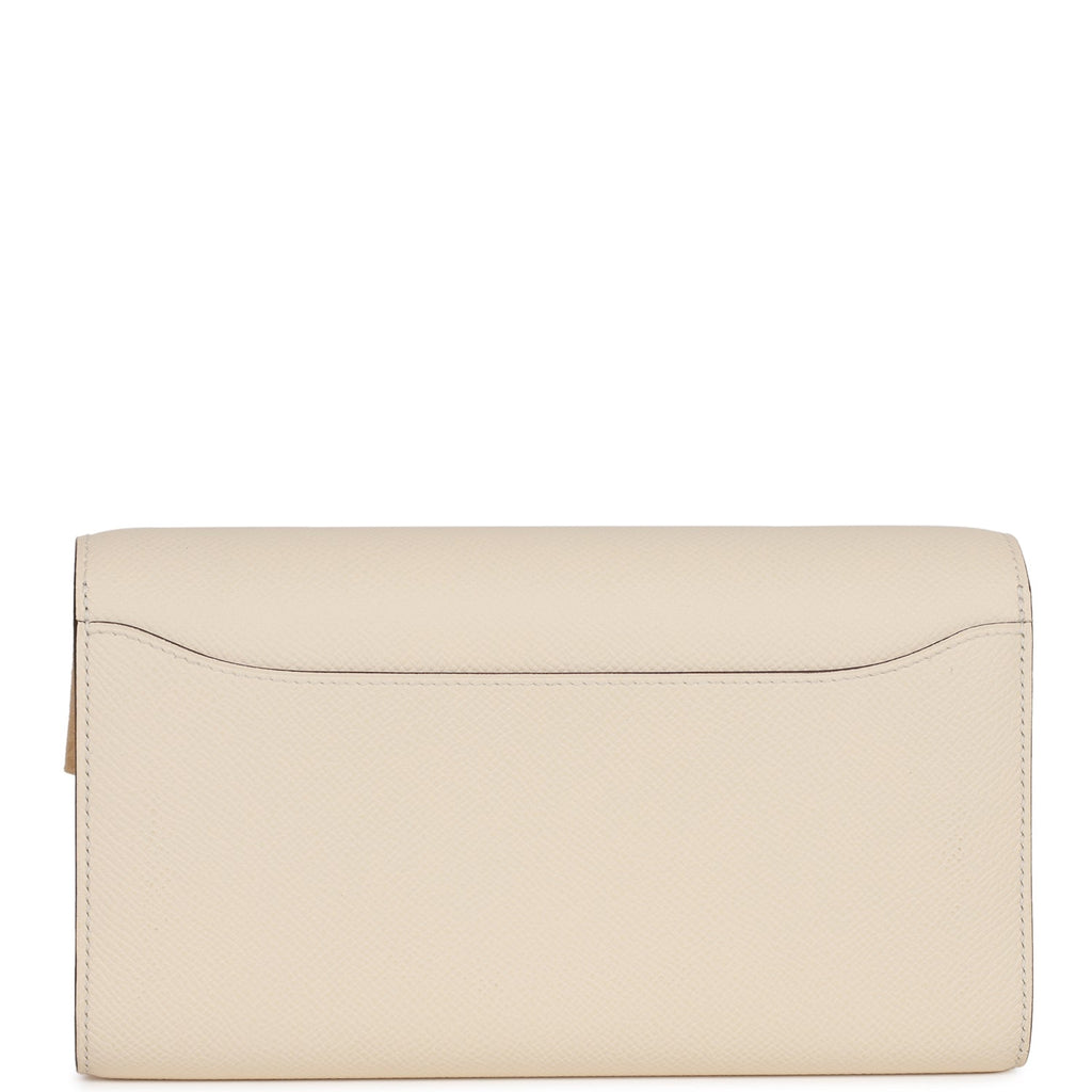 Hermès Constance Nata Epsom Slim Wallet Lime Enameled Palladium Hardware, 2022 (Like New), Beige/White/Silver Womens Handbag