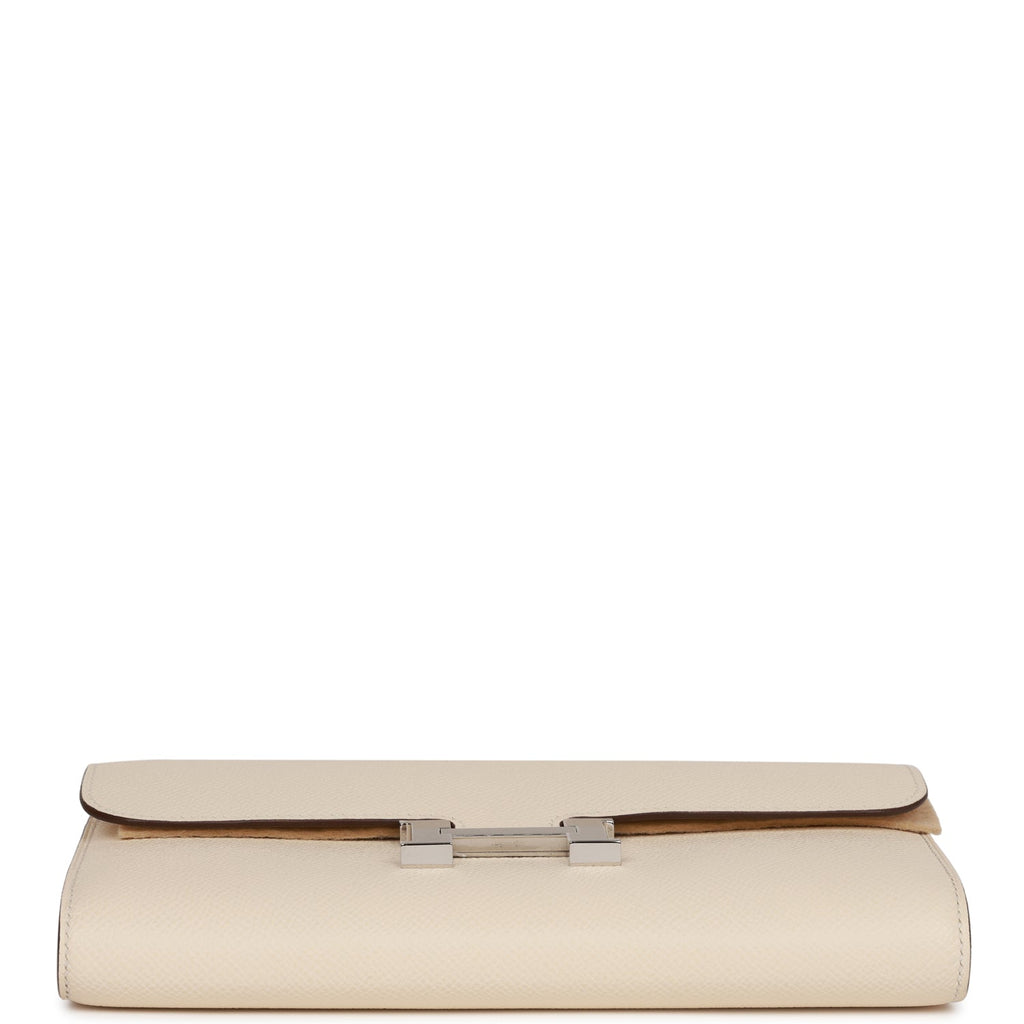 Hermès Constance Nata Epsom Slim Wallet Lime Enameled Palladium Hardware, 2022 (Like New), Beige/White/Silver Womens Handbag