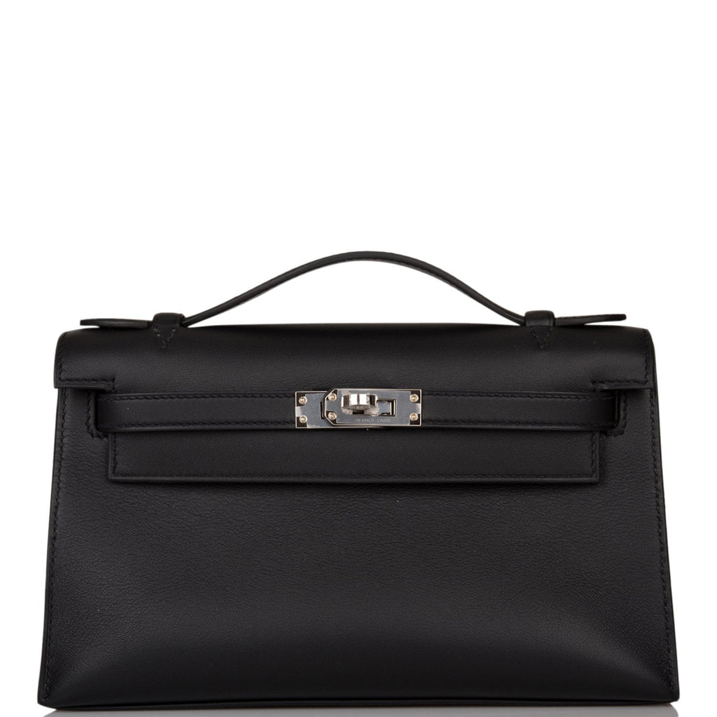 Hermès Kelly Pochette Mini Black Leather Palladium Hardware