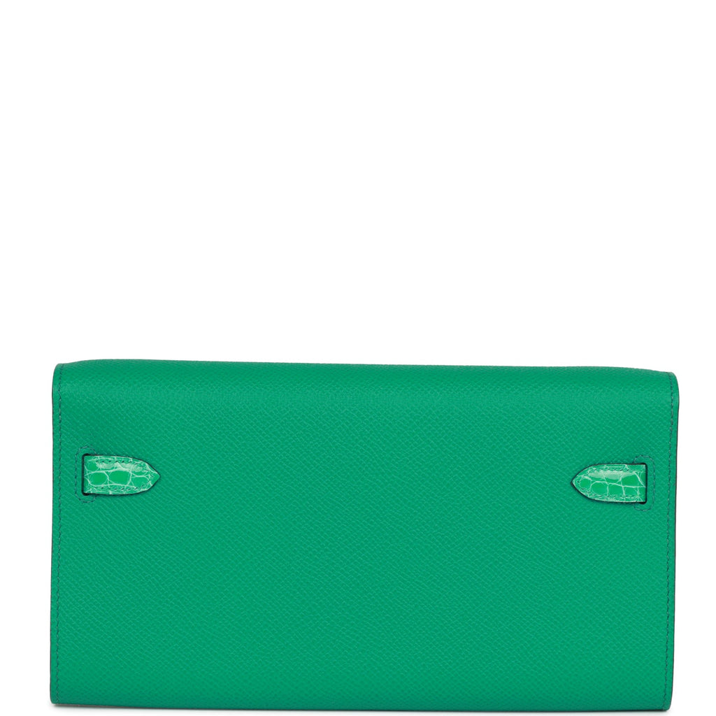 Hermes Touch Kelly Wallet To Go Vert Jade Epsom and Shiny Alligator Palladium Hardware