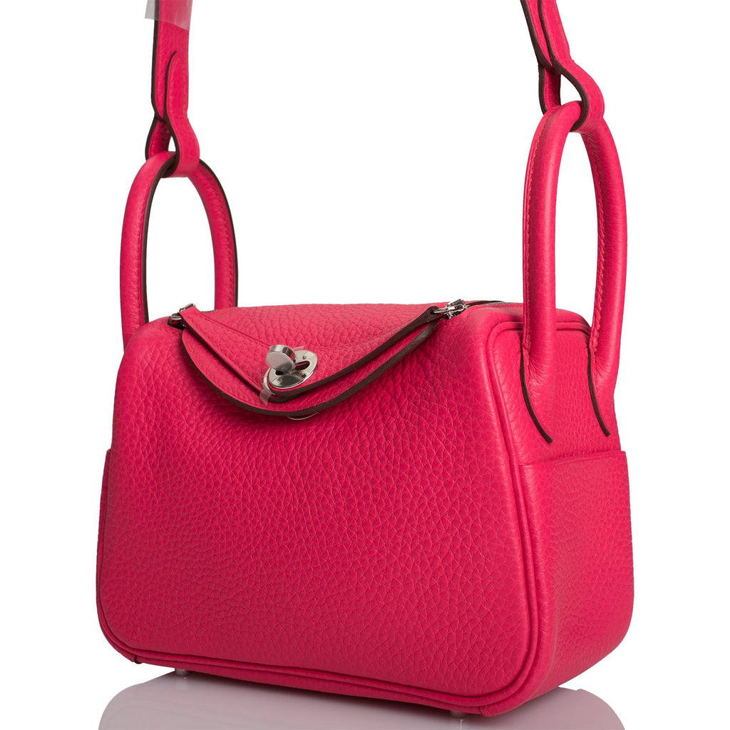 Hermes Lindy bag mini Rose extreme Clemence leather Silver
