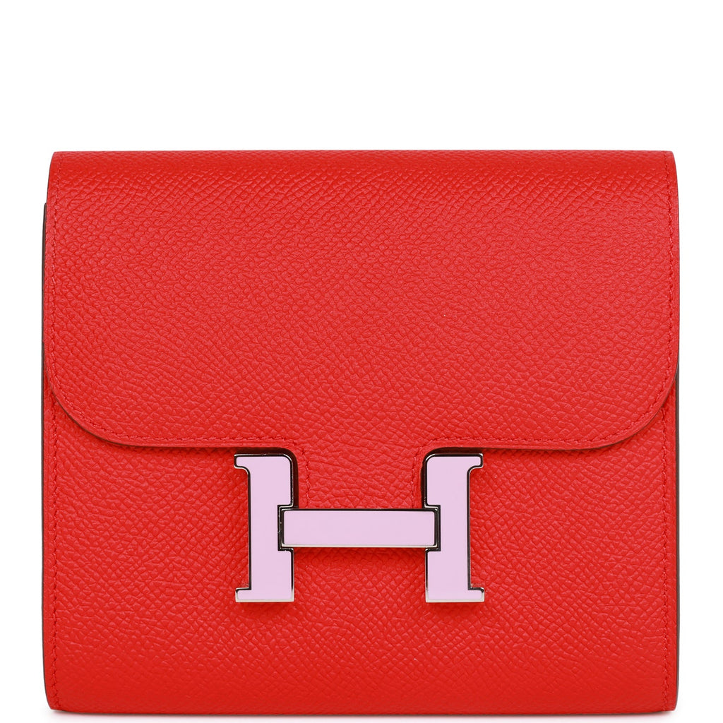 Hermes Constance Compact Wallet Rouge de Coeur Epsom Palladium