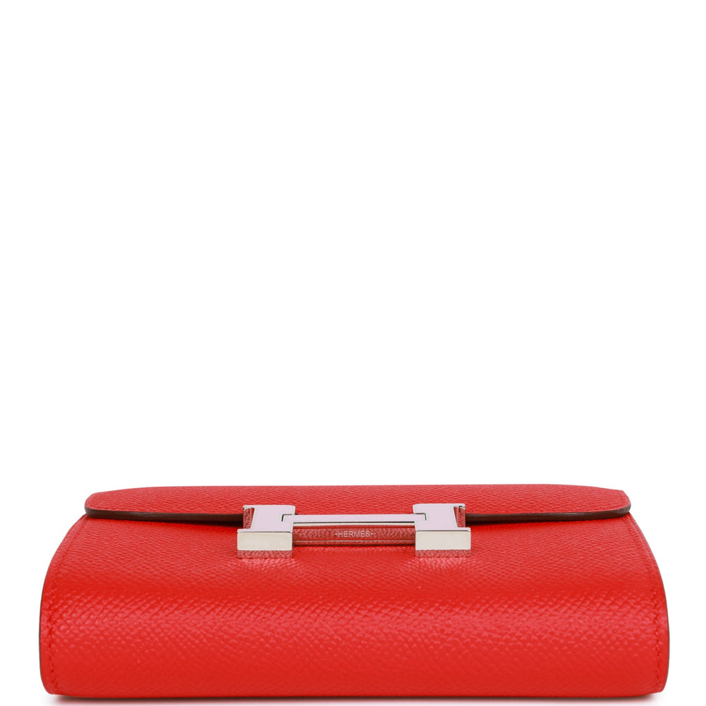 Hermes Constance Compact Wallet Togo Leather Palladium Hardware In Red