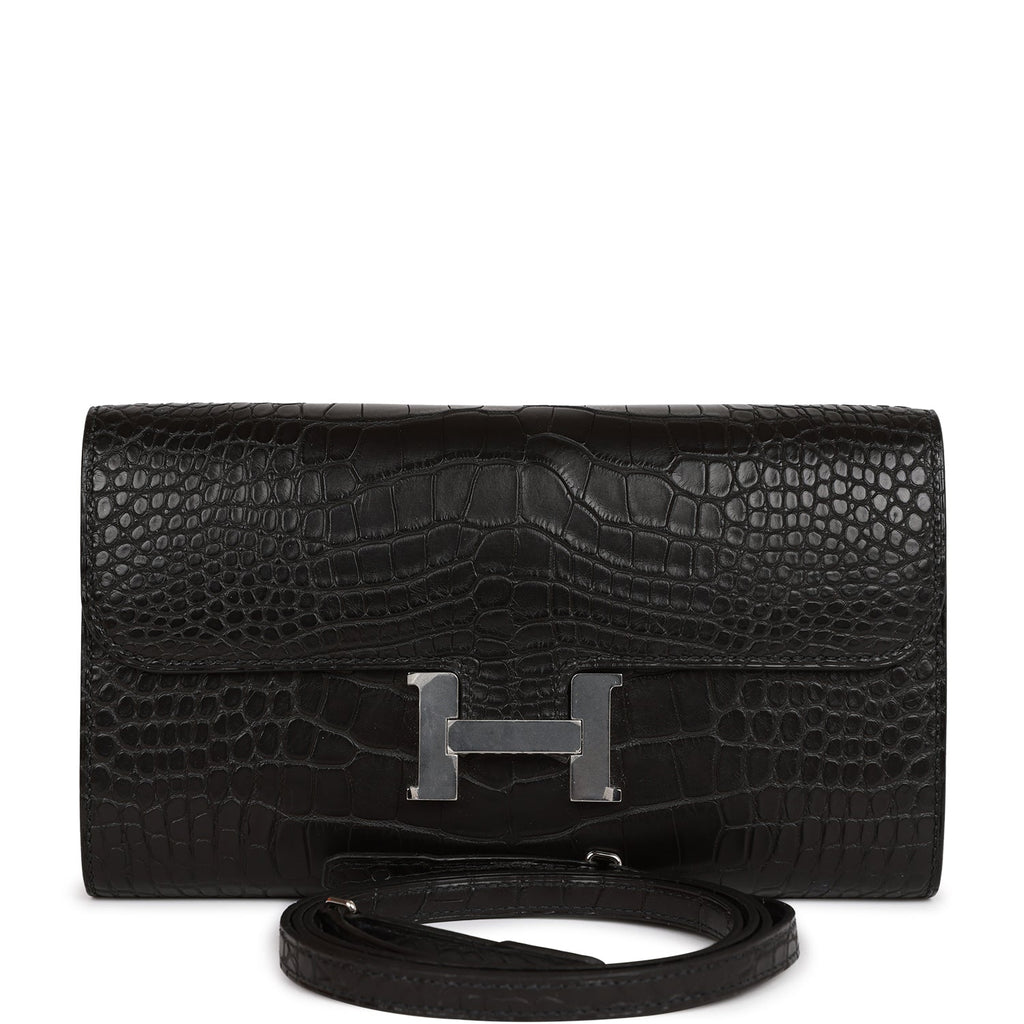 Hermes Constance Long Wallet in Black Alligator with Black Hardware