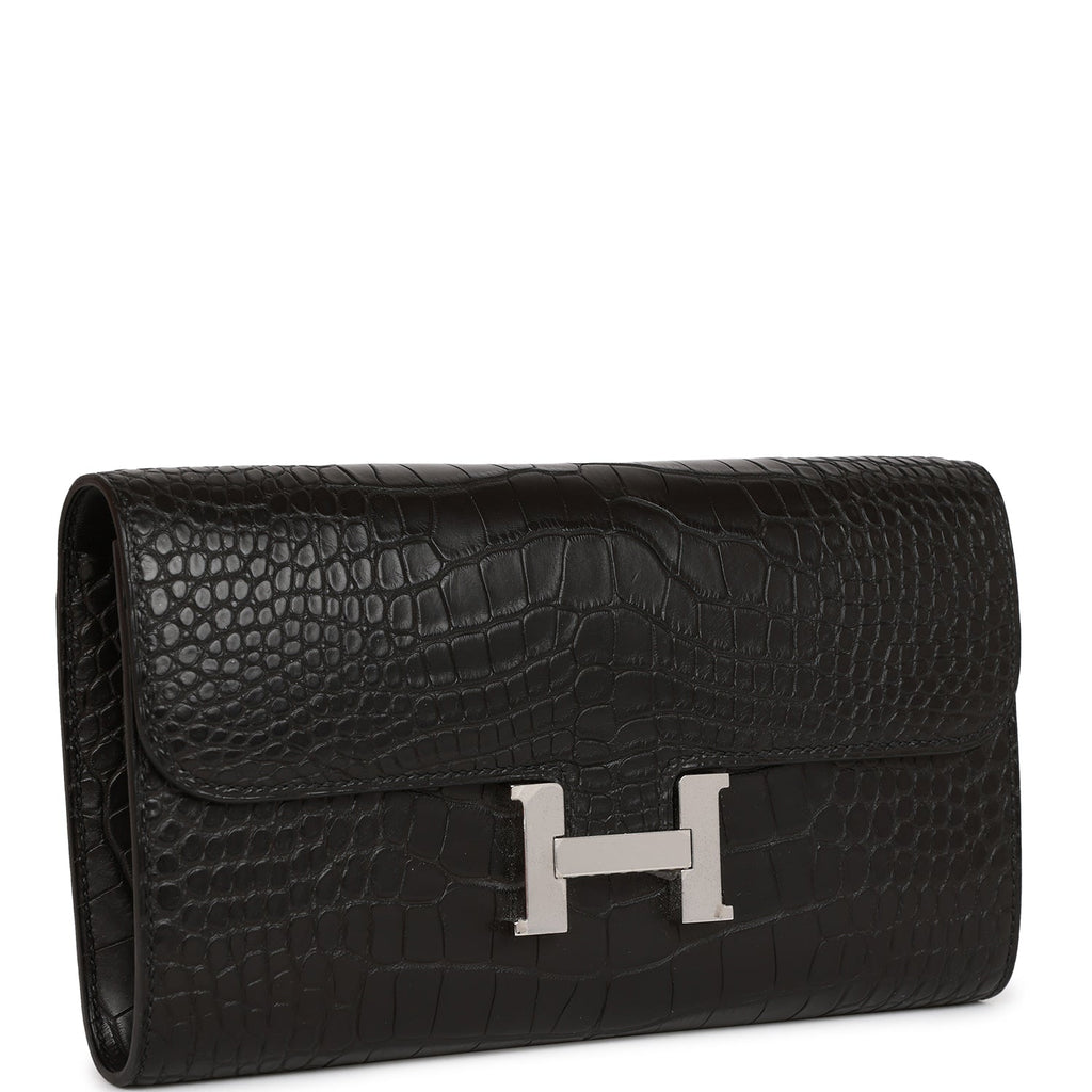 Hermes Constance Slim Wallet Black Alligator Waist Belt Bag Palladium –  Mightychic