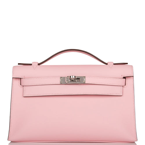 Hermes Rose Sakura Swift Mini Kelly Pochette Palladium Hardware