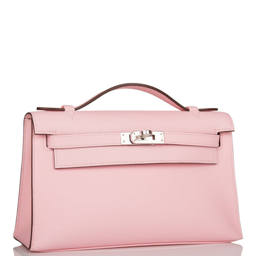 Hermes Rose Sakura Swift Mini Kelly Pochette Palladium Hardware