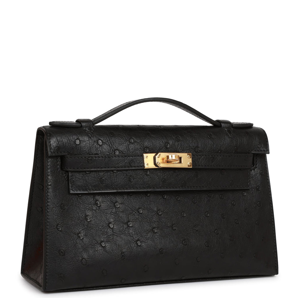 Hermes Kelly Mini II Bag Black Ostrich with Gold Hardware 20 NEW