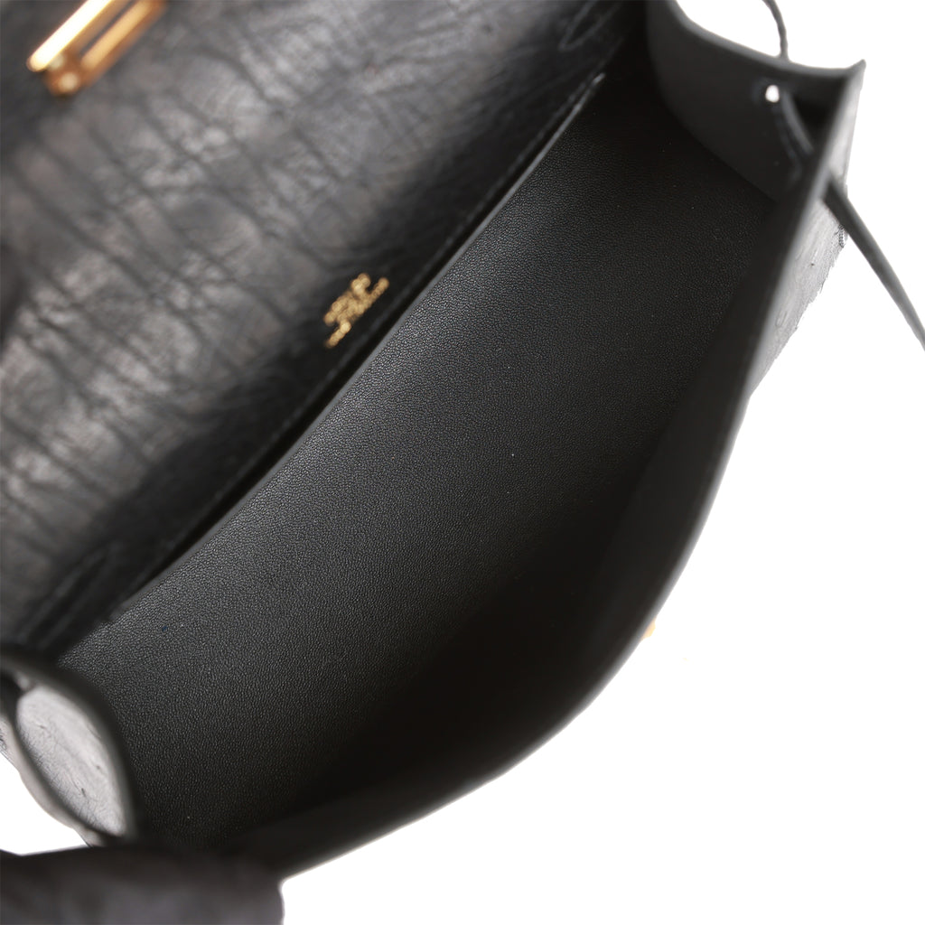 Hermès Black Ostrich Kelly Pochette Gold Hardware, 2021 Available