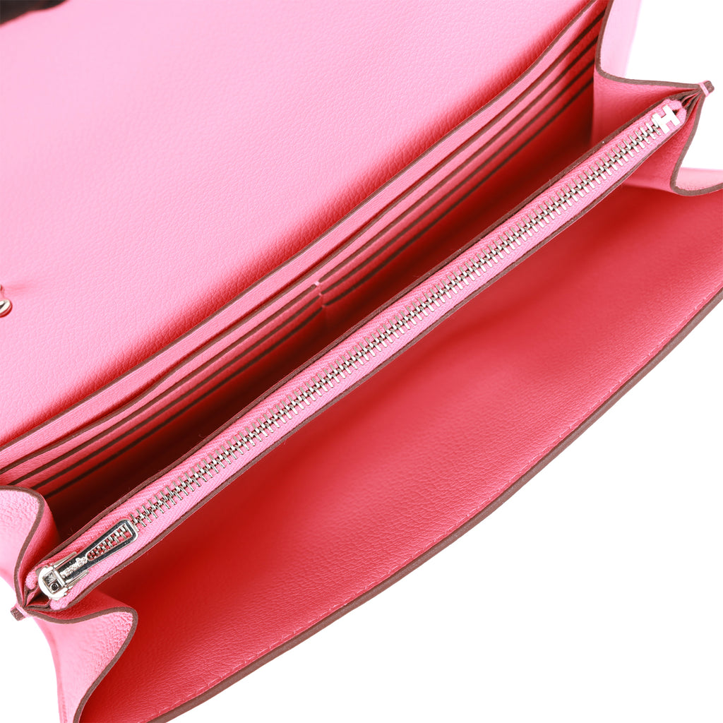 Hermes Rose Azalee Evercolor Leather Dogon Compact Wallet - Yoogi's Closet