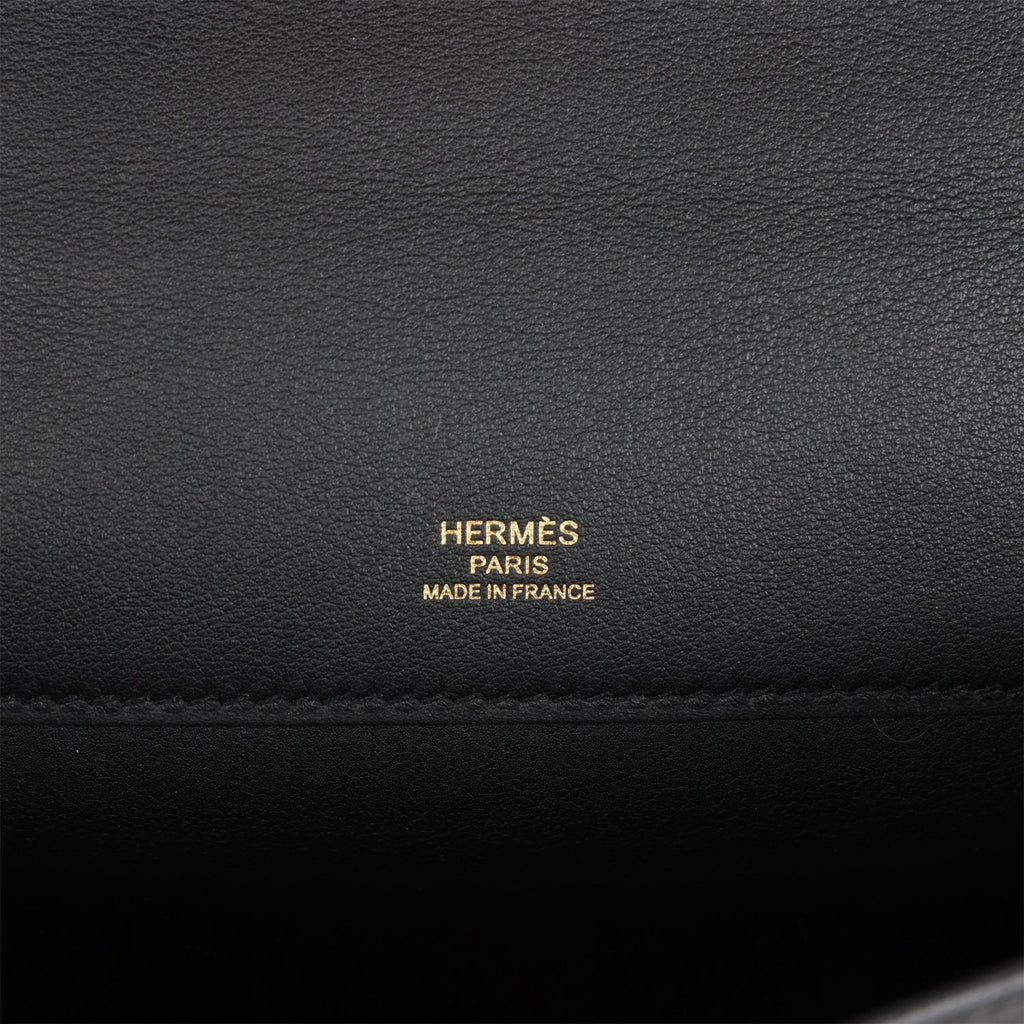 Hermes Kelly pochette Black Swift leather Rose gold hardware