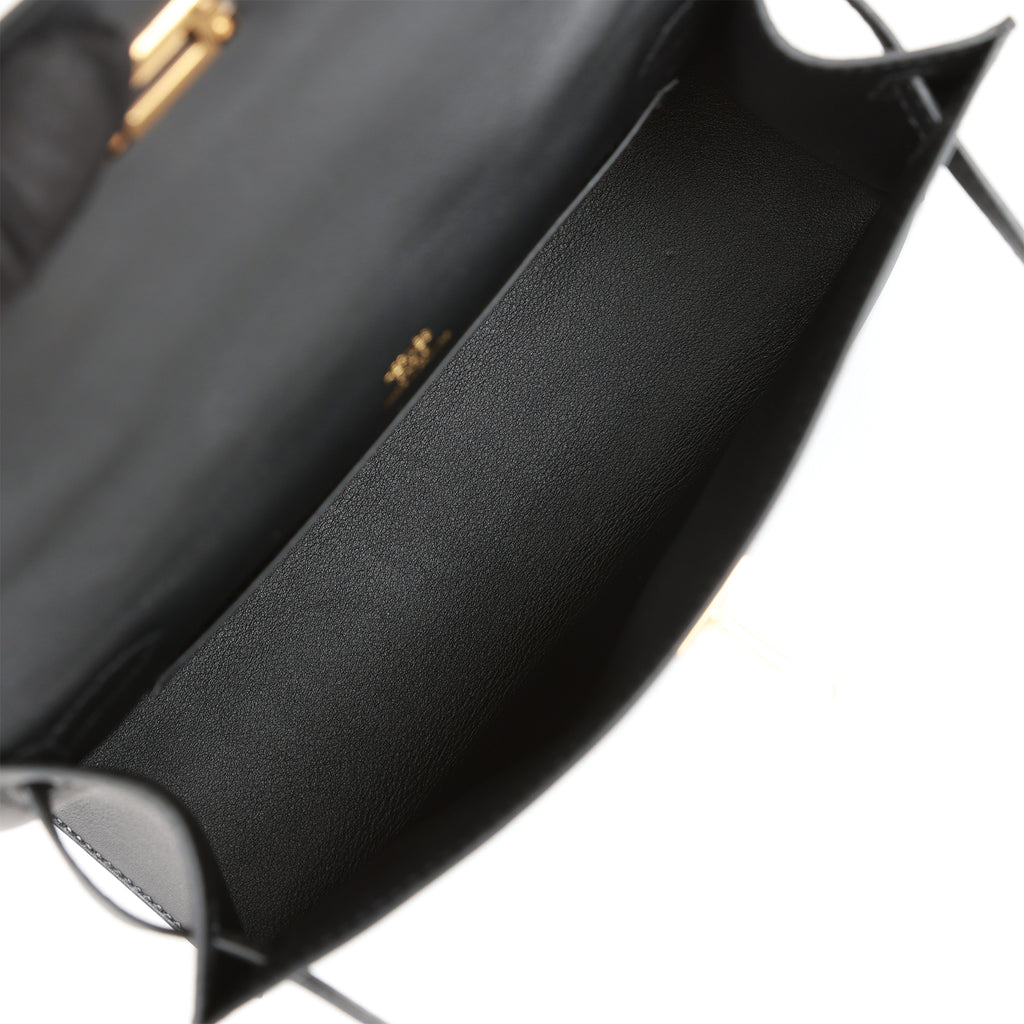 Hermes Kelly Pochette Black Swift Gold Hardware Clutch Cut Bag - Chicjoy