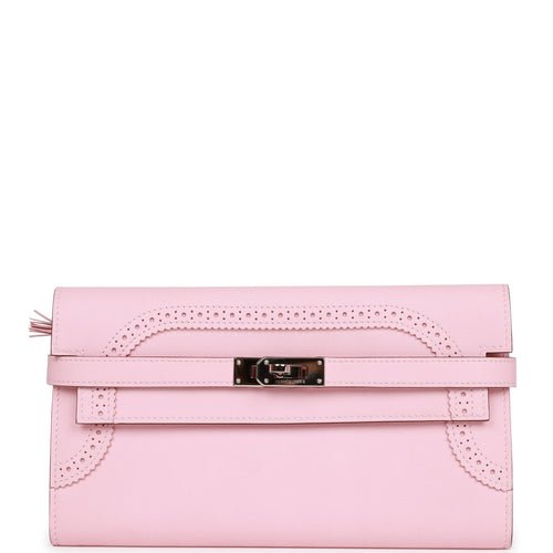 Pre-owned Hermes Ghillies Kelly Wallet Rose Sakura Swift Palladium Hardware