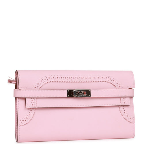 Pre-owned Hermes Ghillies Kelly Wallet Rose Sakura Swift Palladium Hardware