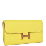 Hermes Constance Wallet To Go Lime Evercolor Gold Hardware