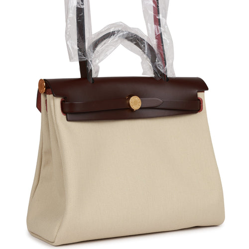 Hermes Herbag Zip PM 31 Beton Toile H Berline Rouge Sellier Hunter Gold Hardware