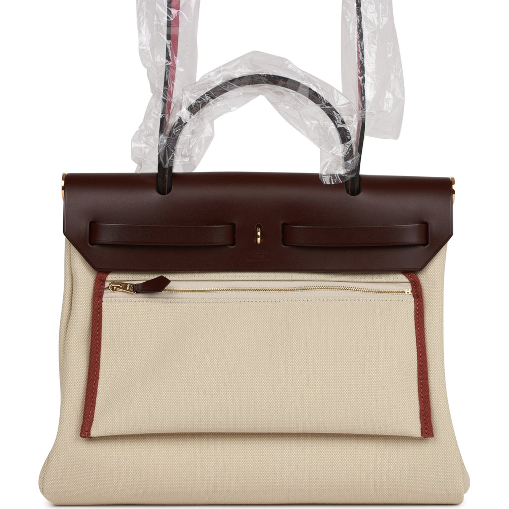 Hermès Herbag Backpack Toile Beton / Rouge Sellier